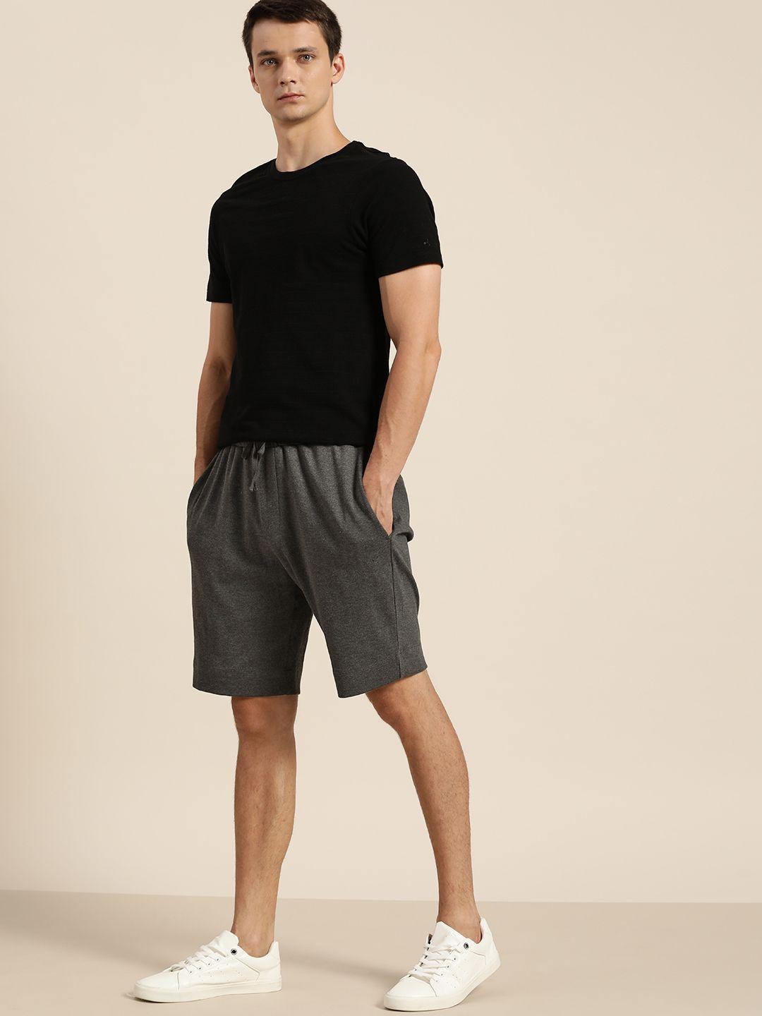 ether men charcoal grey solid regular shorts