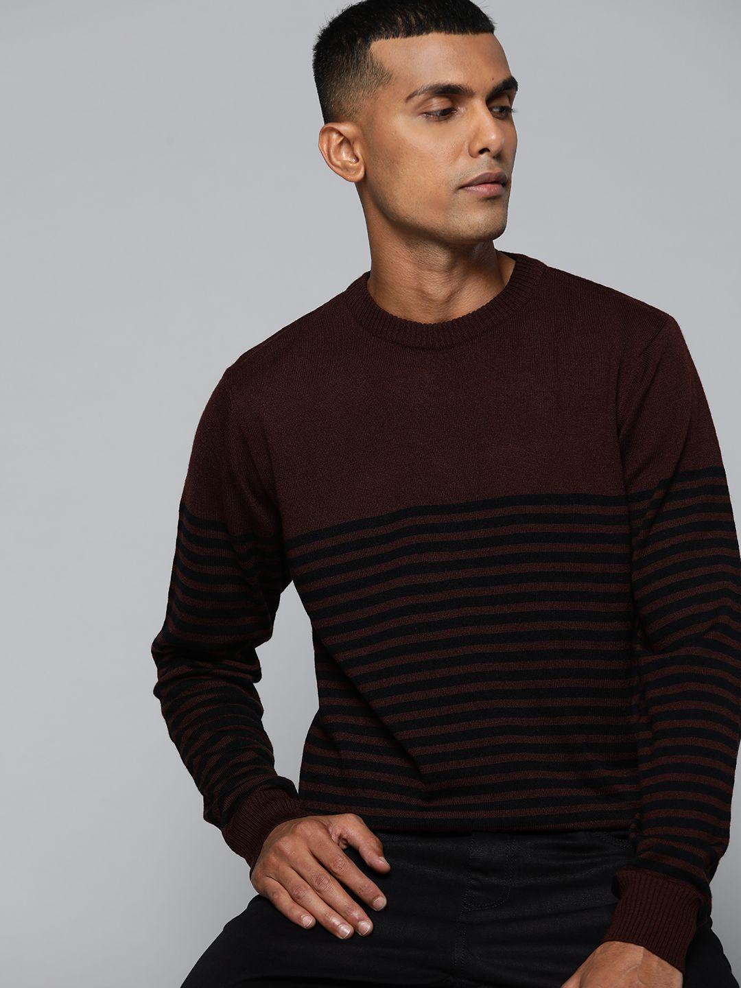 ether men coffee brown & black striped pullover