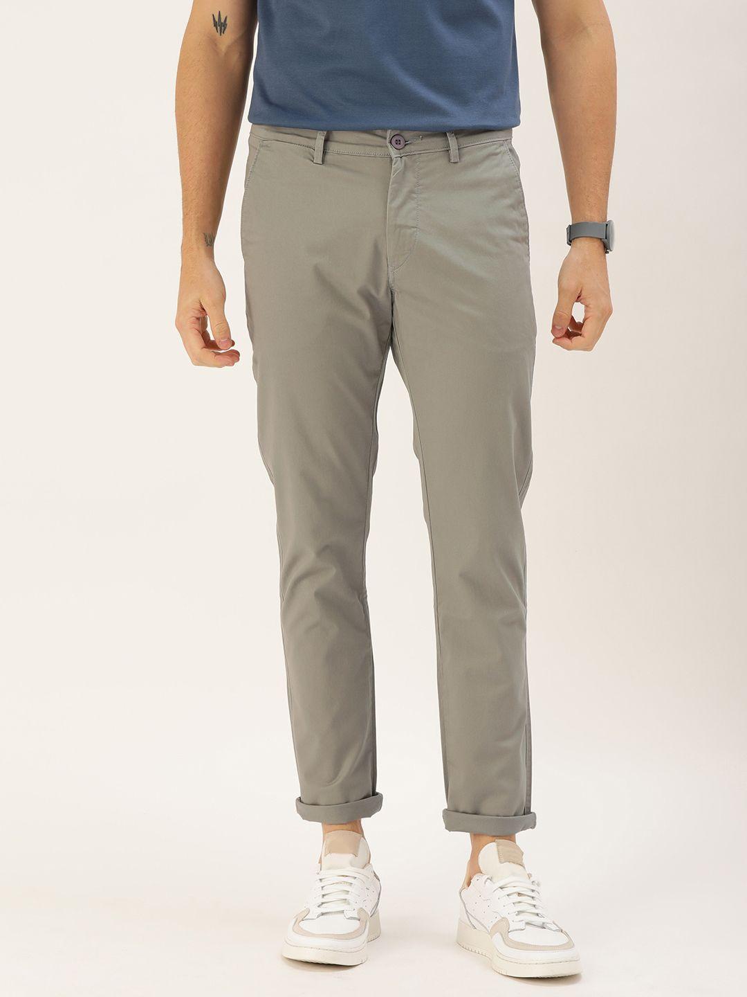 ether men grey regular fit solid chinos