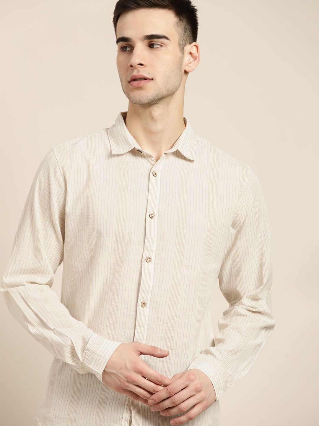 ether men kora collection off white striped sustainable unbleached fabric casual shirt