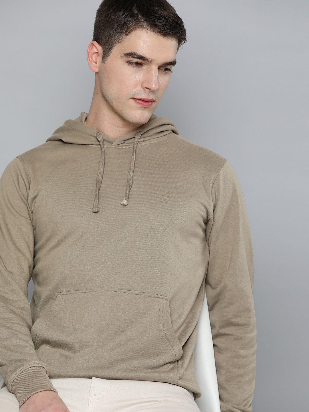 ether men olive green solid regular fit hooded sweatshirt