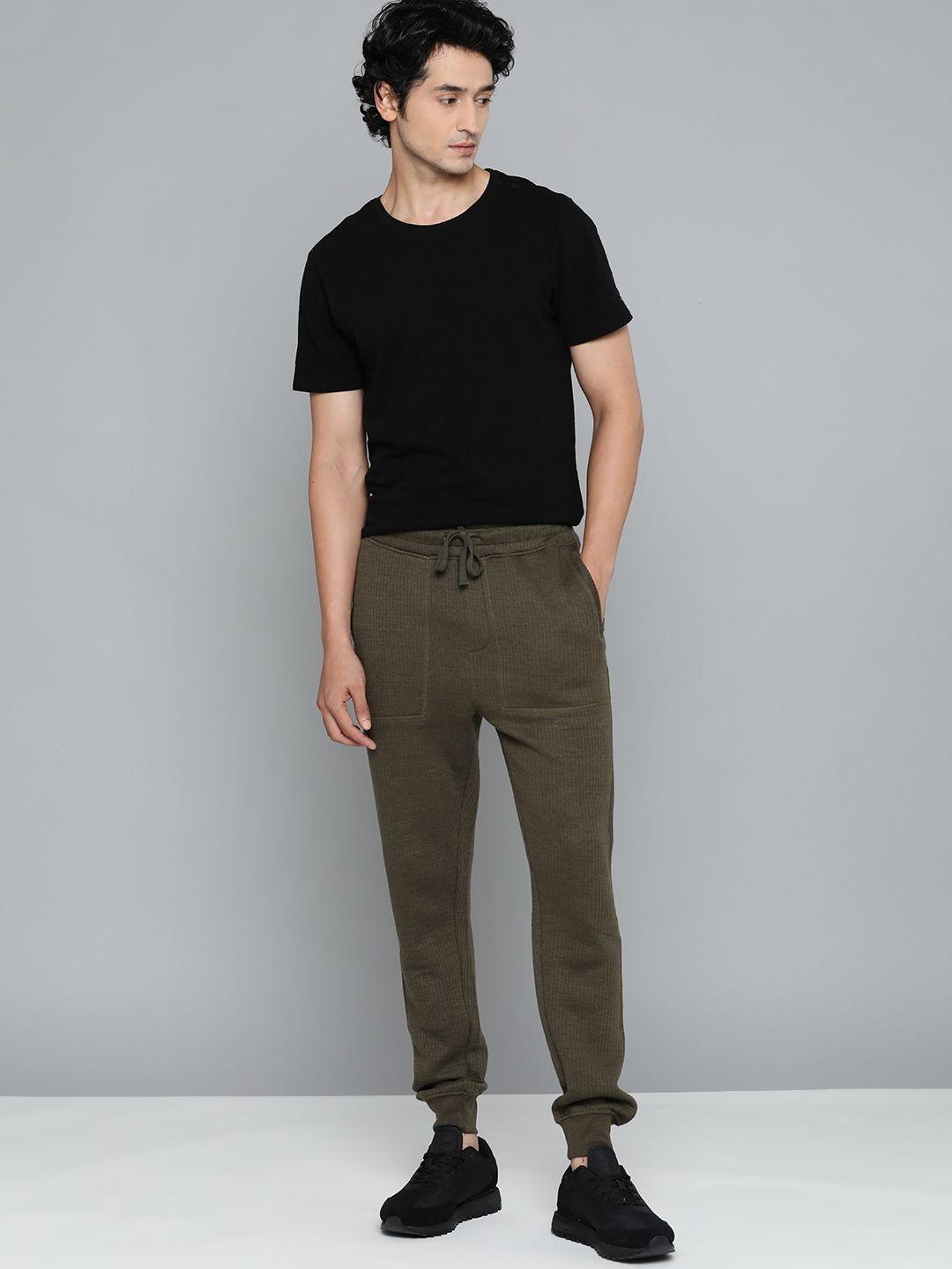 ether men olive green striped jogger