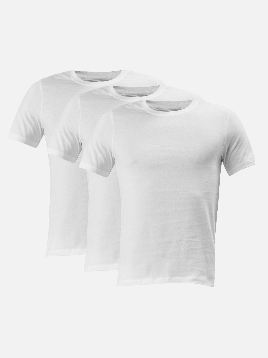 ether men pack of 3 white solid round neck pure cotton t-shirts