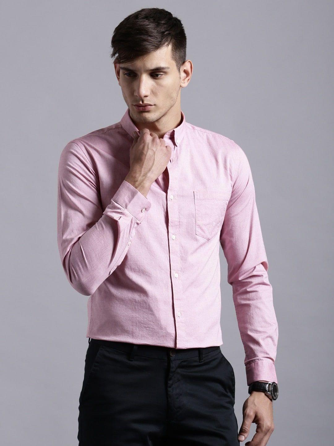 ether men pink regular fit solid sustainable casual shirt