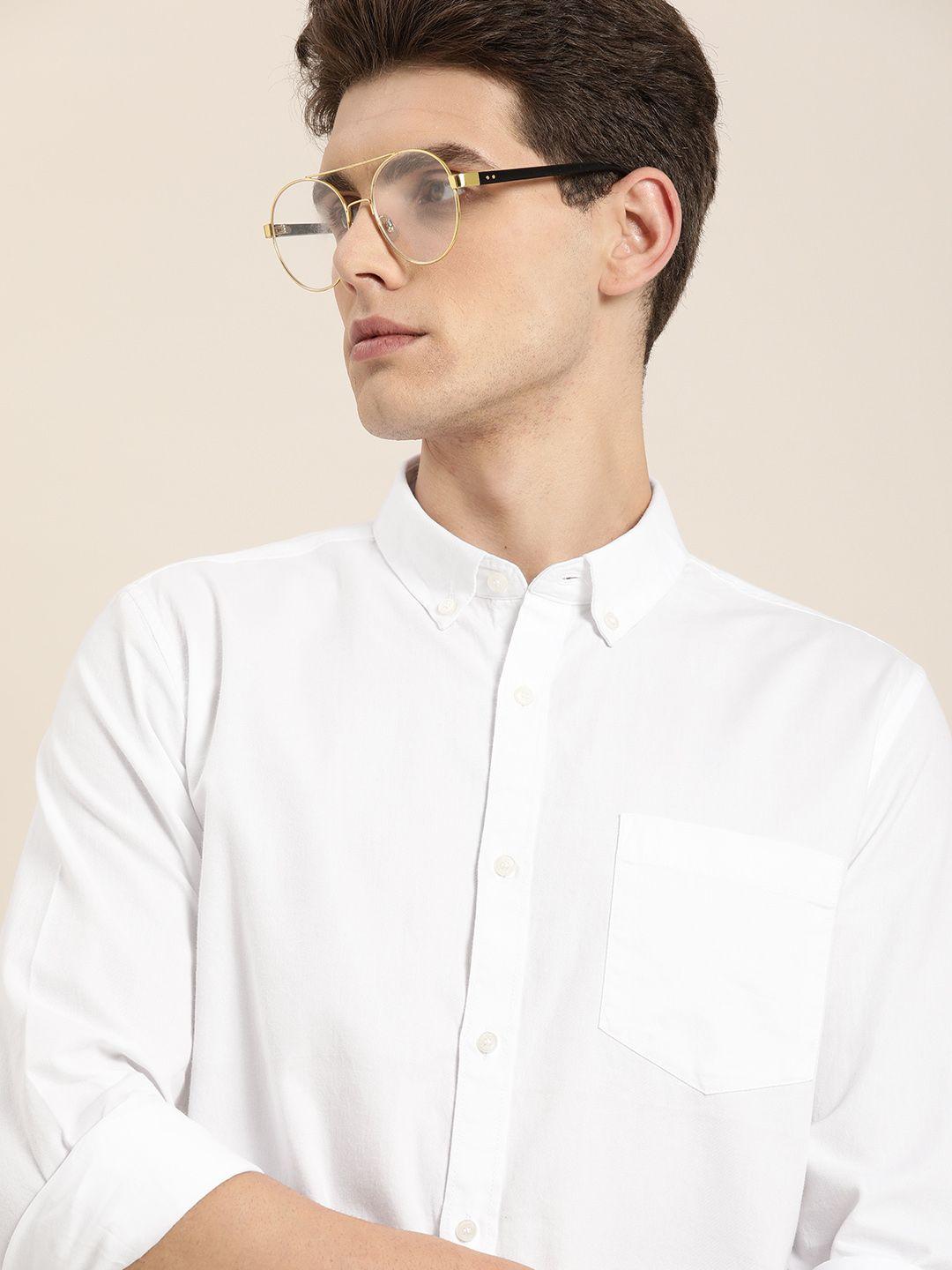 ether men white opaque pure cotton casual shirt