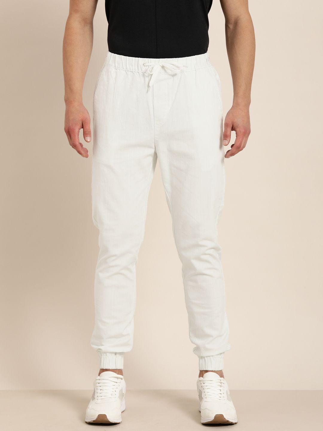 ether men white solid joggers trousers