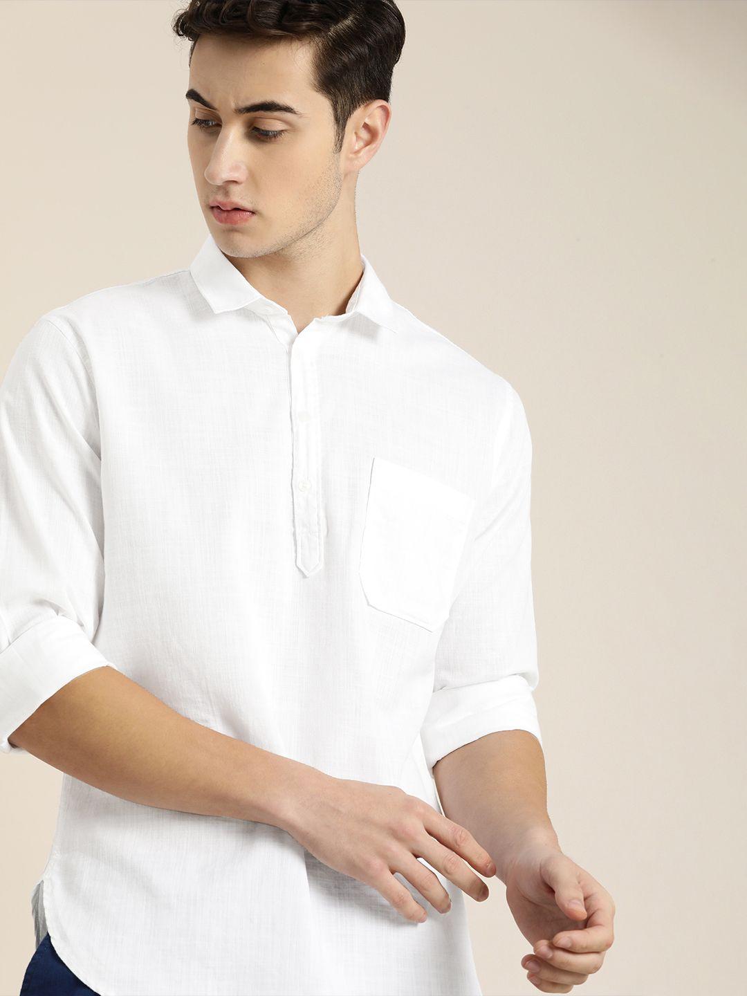 ether men white solid pure cotton casual shirt