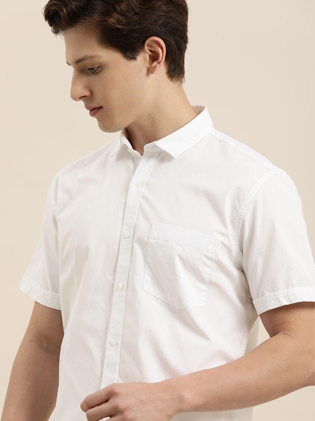 ether men white solid pure cotton casual shirt