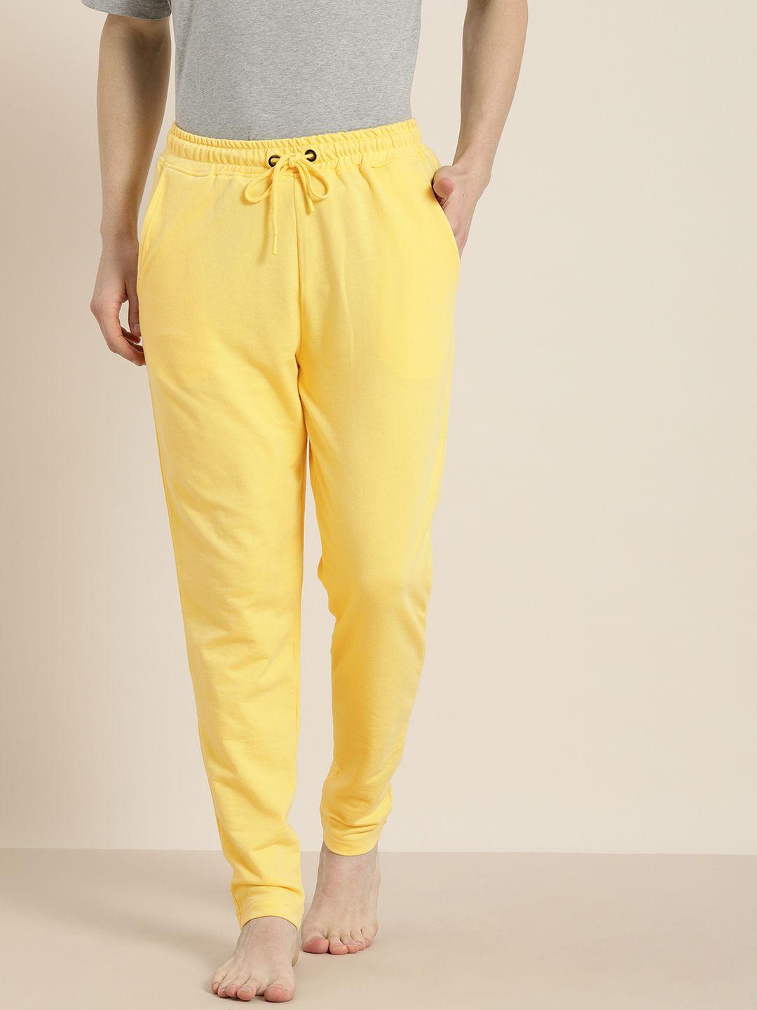 ether men yellow solid tapered lounge pants