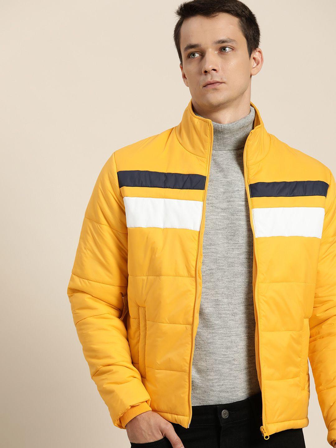 ether men yellow striped detail padded jacket