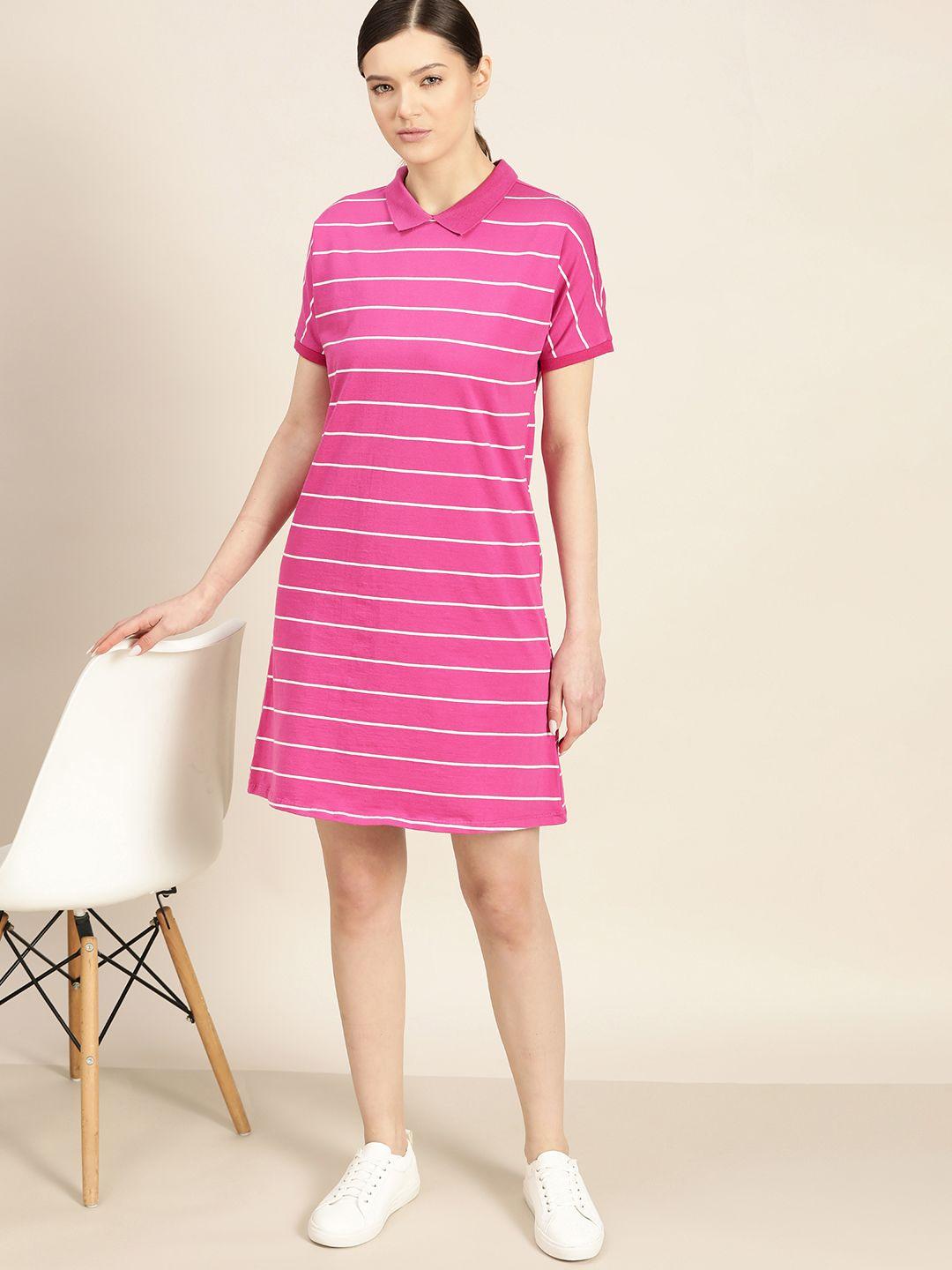 ether pink & white striped extended sleeves t-shirt dress