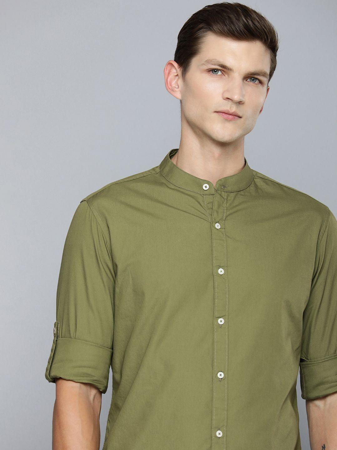 ether pure cotton band collar solid regular fit casual shirt