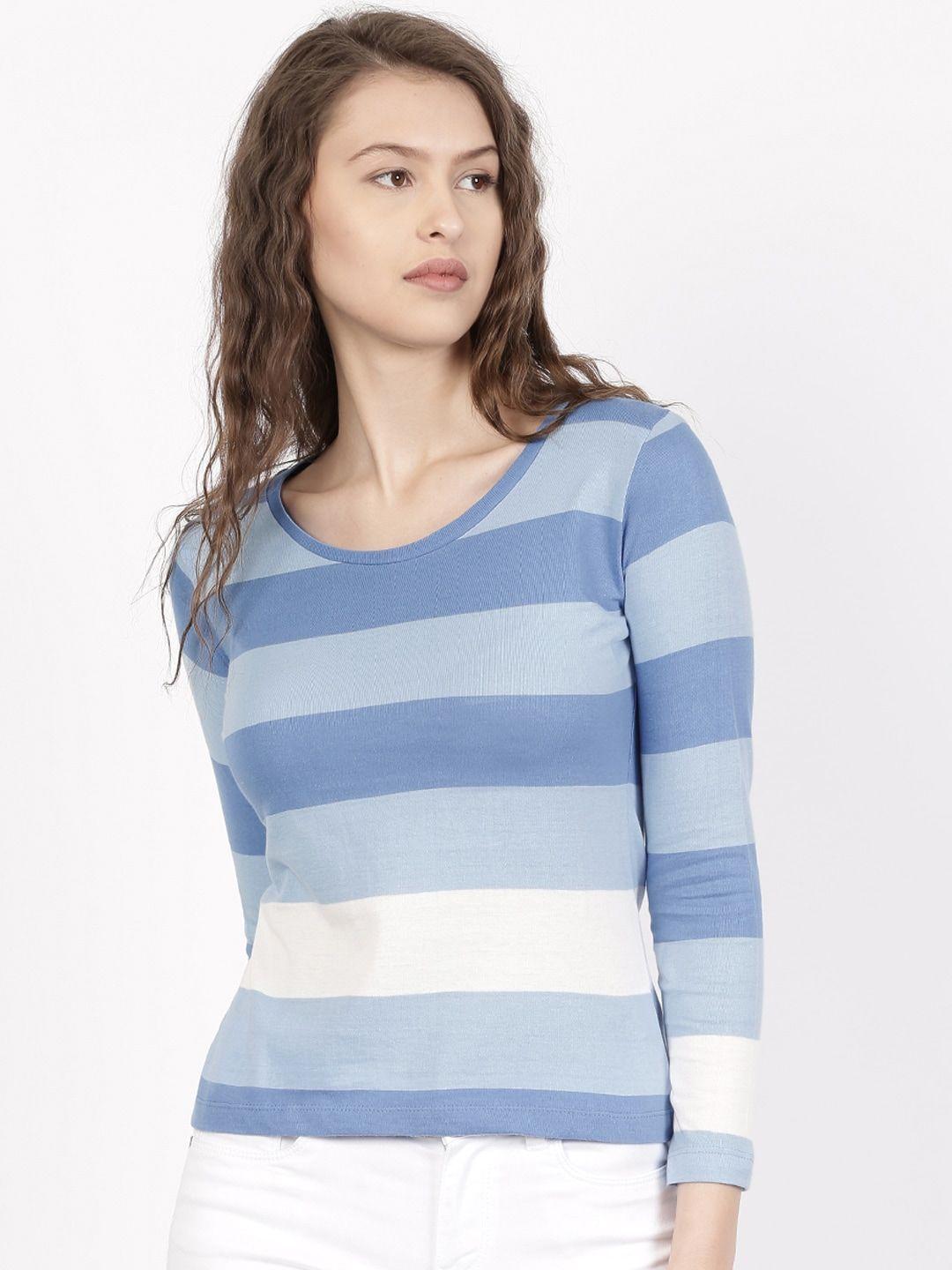 ether women blue  white lightweight striped cotton pure cotton t-shirt