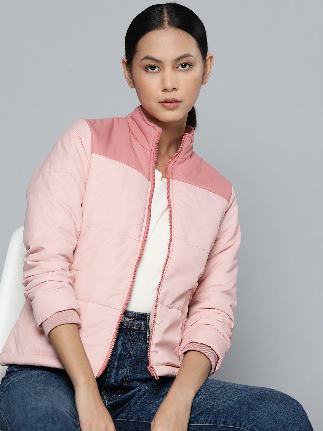 ether women dusty pink colourblocked padded jacket