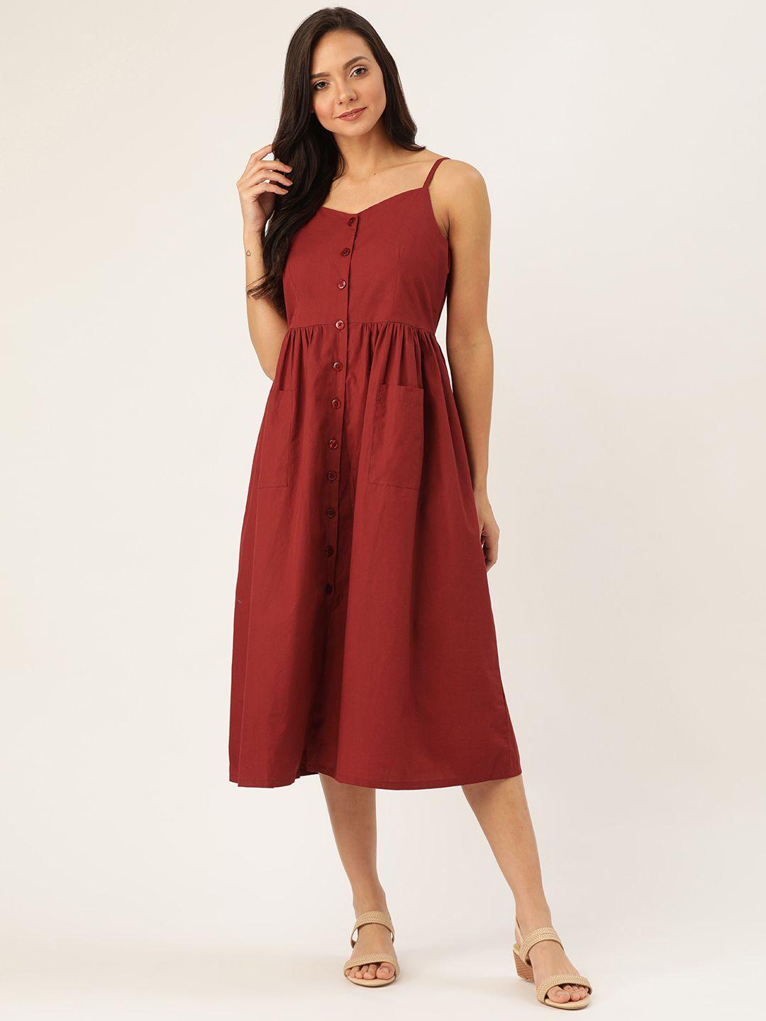 ether women maroon solid a-line dress