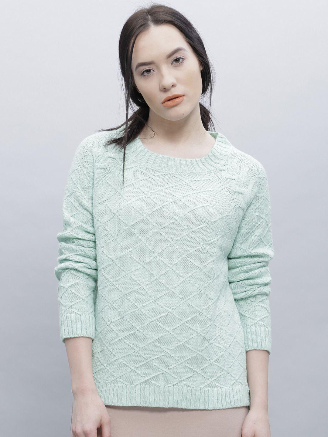 ether women mint green self-design sweater