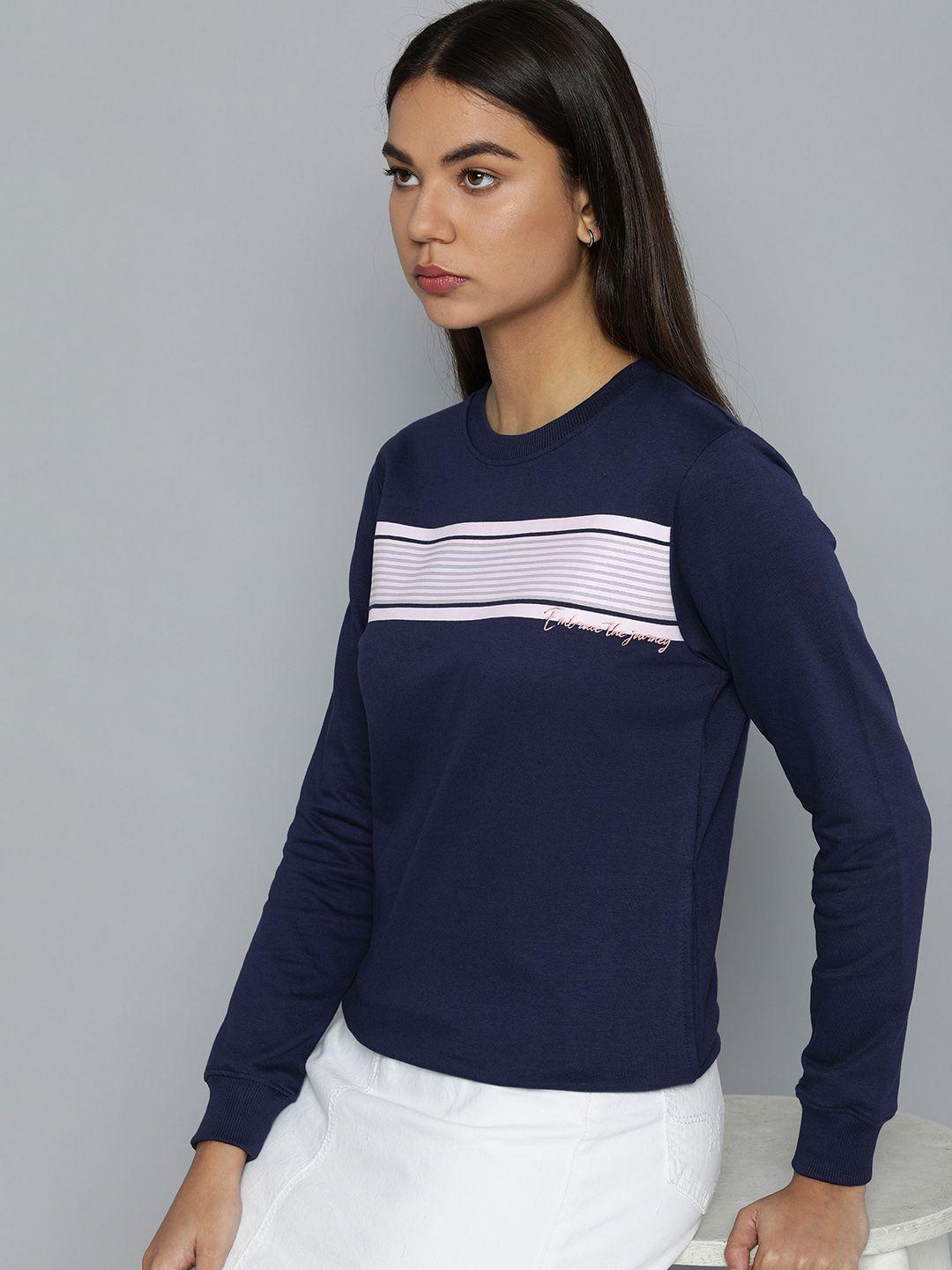 ether women navy blue striped sweatshirt