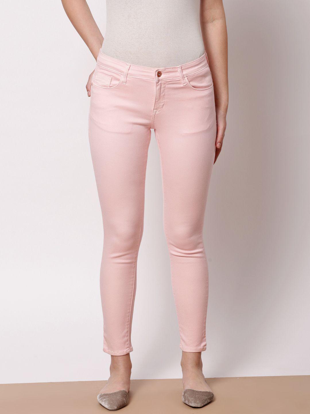 ether women pink skinny fit mid-rise clean look stretchable jeans