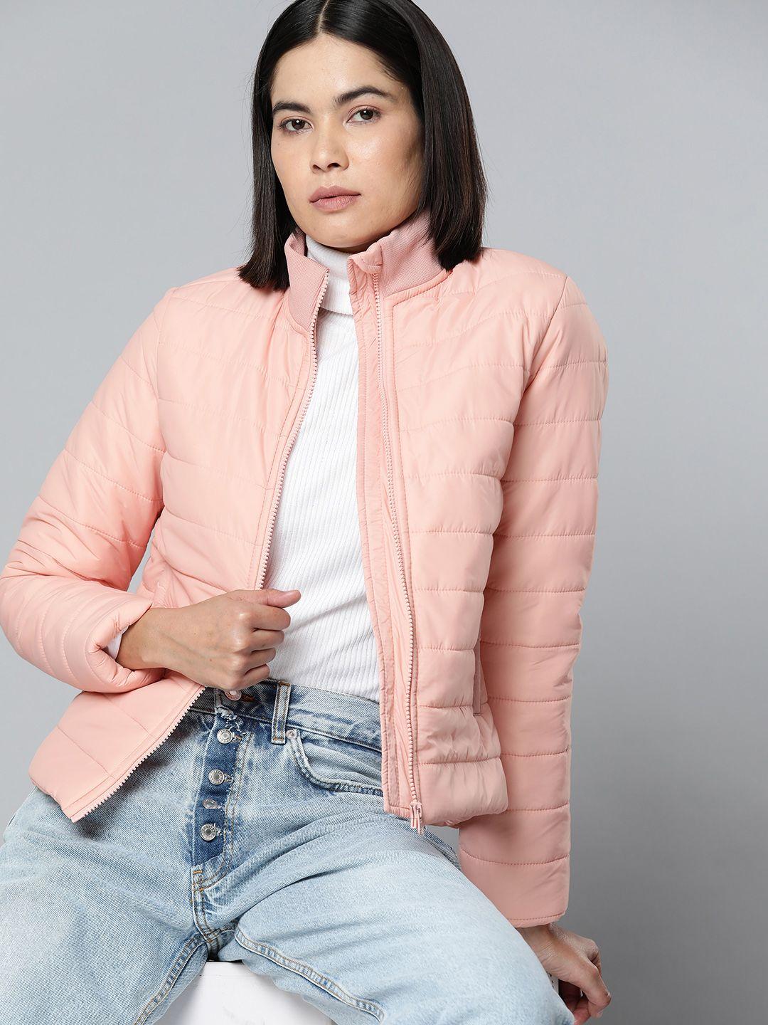 ether women pink solid padded jacket