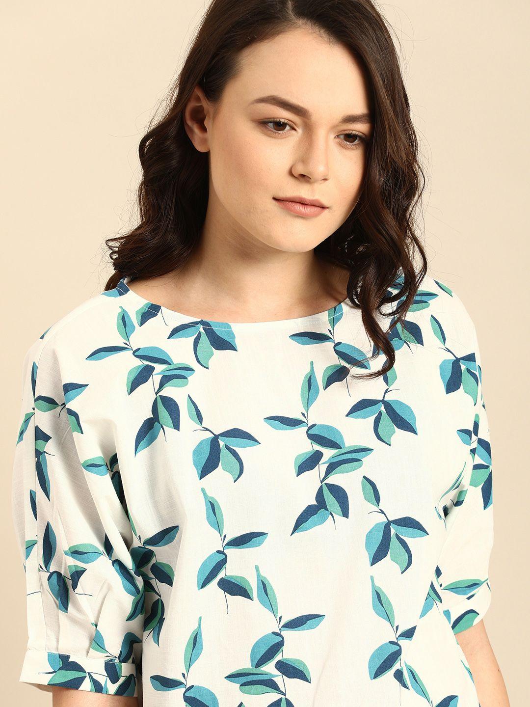 ether women white & blue printed top