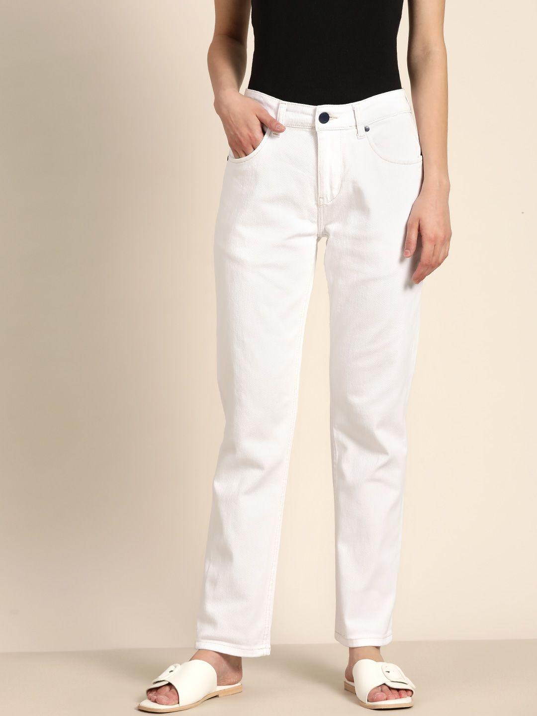 ether women white slim tapered fit stretchable jeans