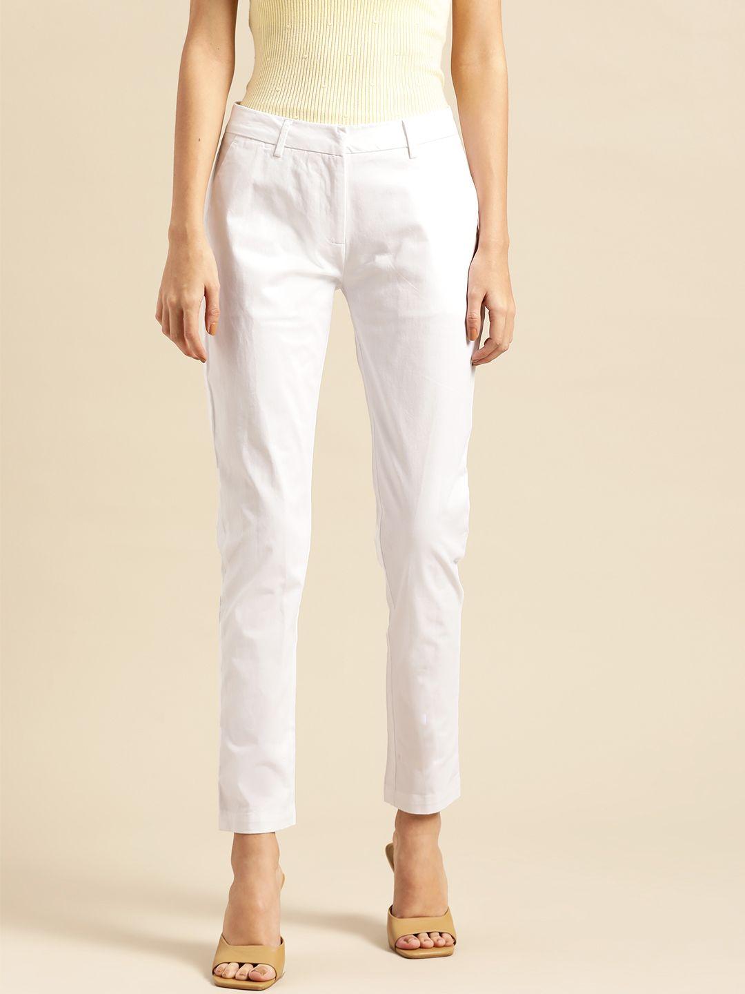 ether women white straight fit solid formal trousers