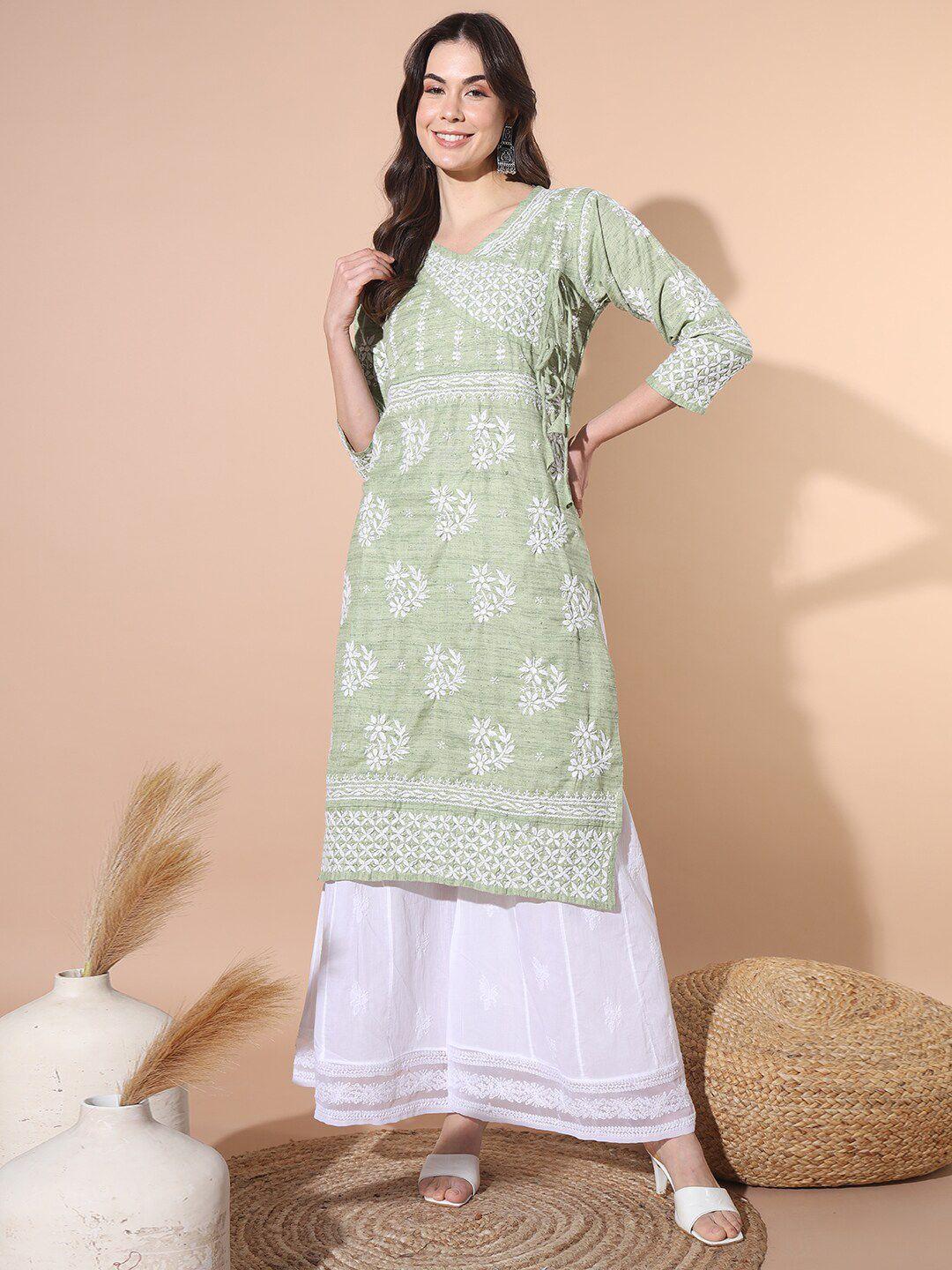 ethnava ethnic motifs embroidered chikankari angrakha kurta