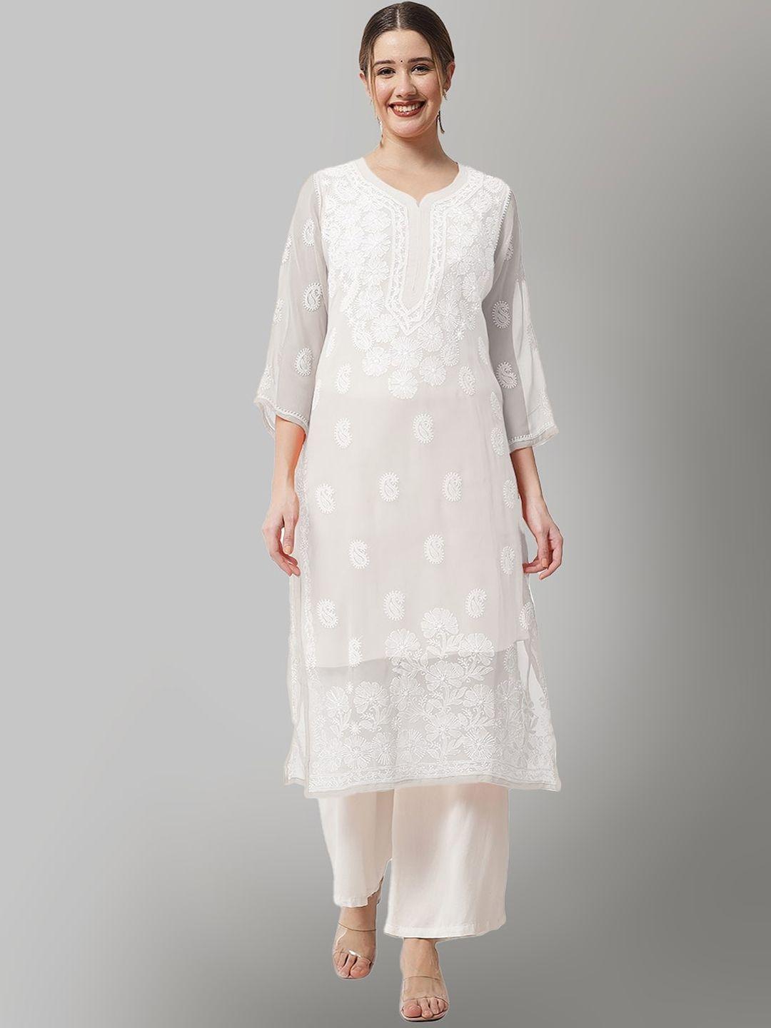 ethnava ethnic motifs embroidered chikankari georgette kurta