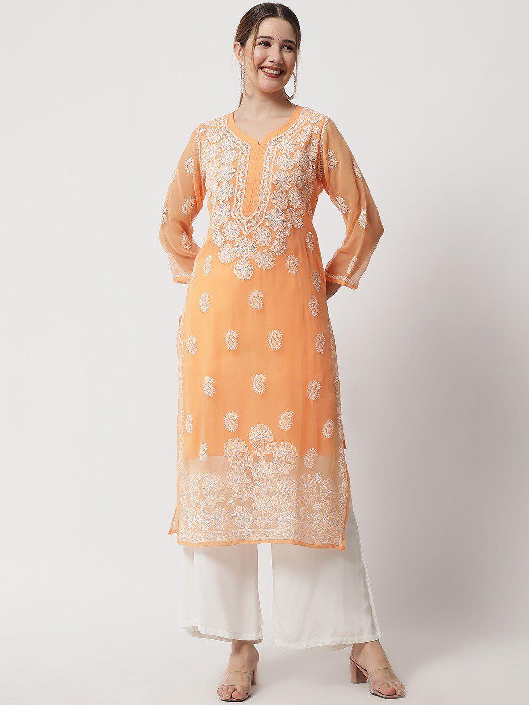 ethnava ethnic motifs embroidered chikankari georgette kurta