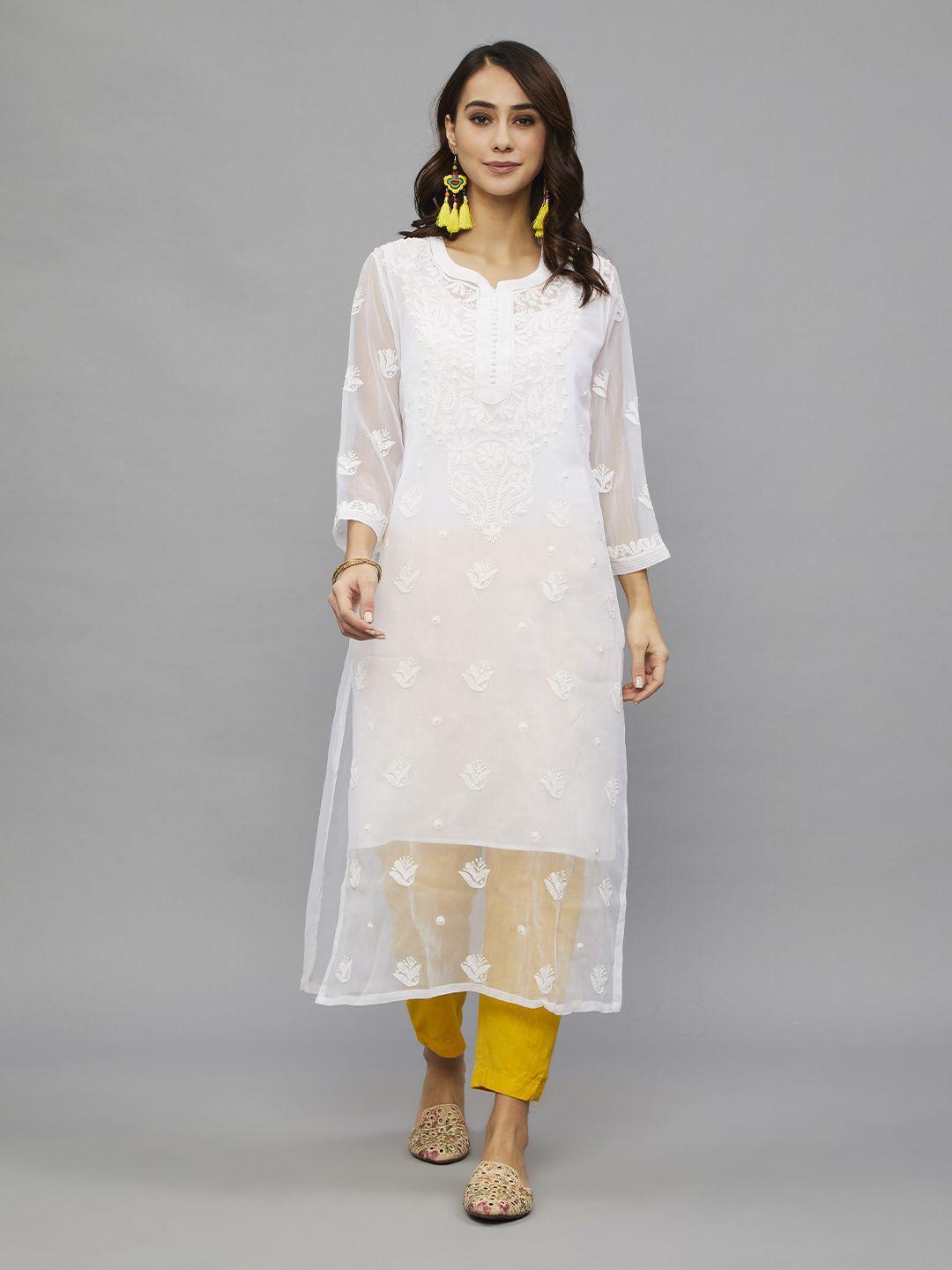 ethnava ethnic motifs embroidered chikankari georgette kurta