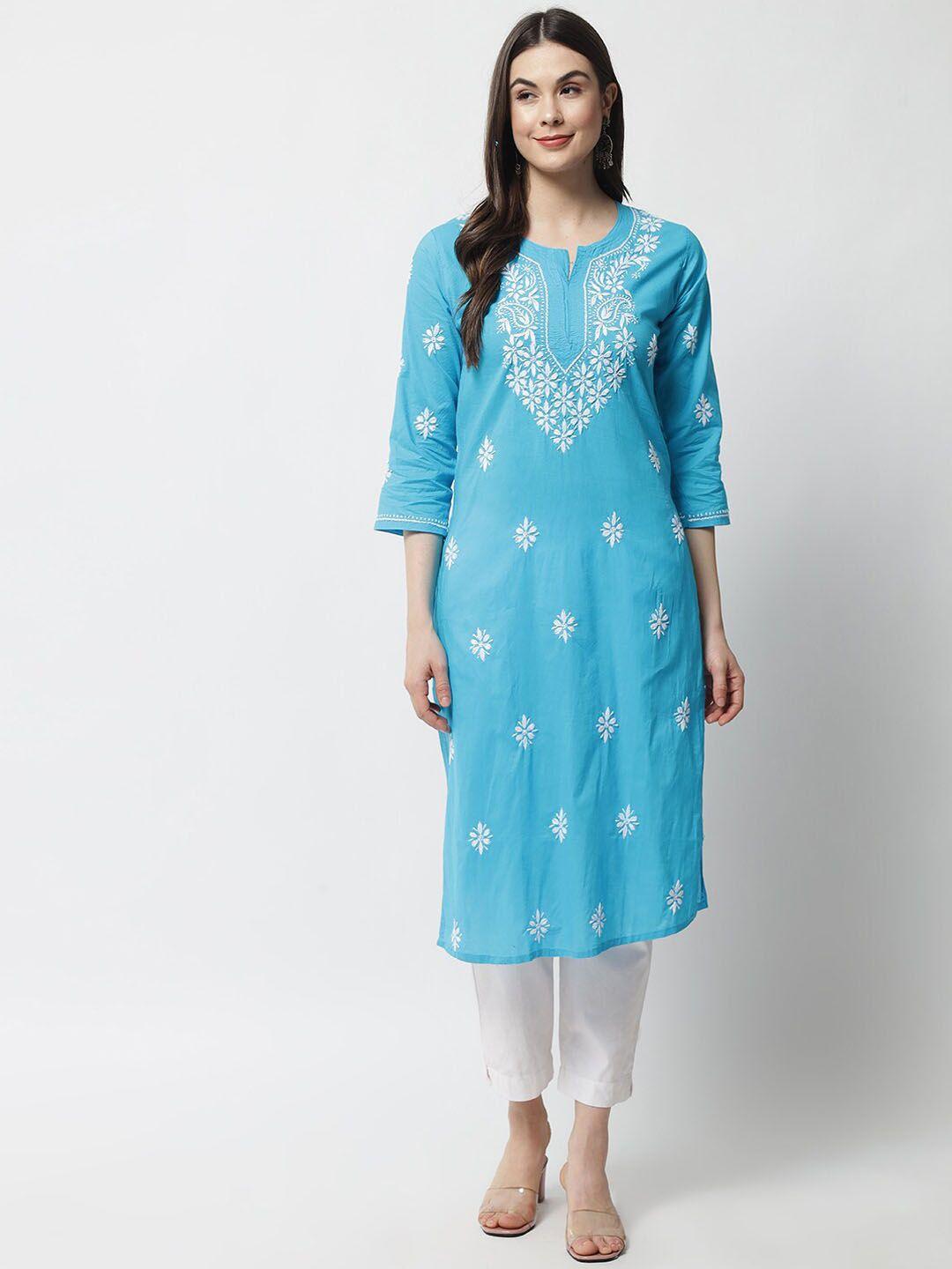 ethnava ethnic motifs embroidered chikankari straight kurta