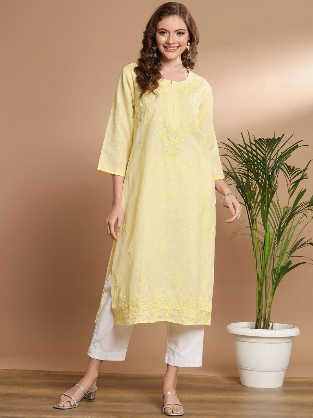 ethnava ethnic motifs embroidered cotton straight kurta