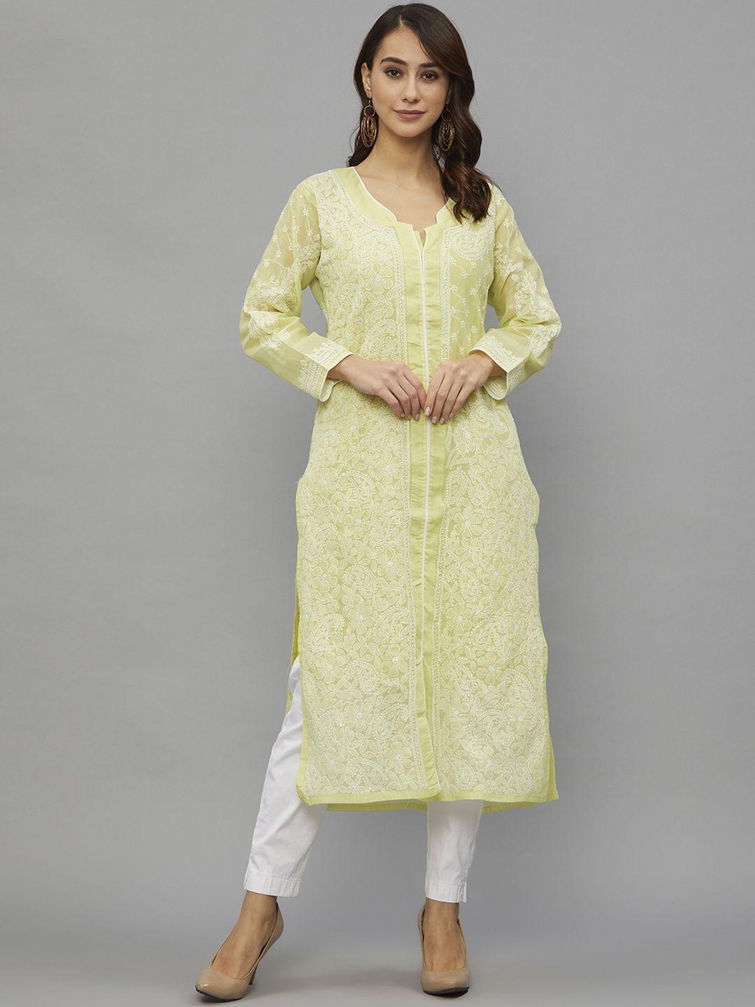 ethnava ethnic motifs embroidered pure cotton chikankari kurta