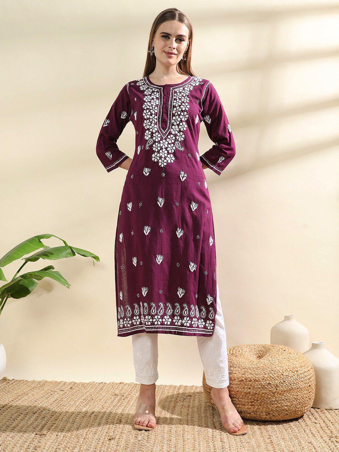 ethnava ethnic motifs embroidered pure cotton chikankari kurta