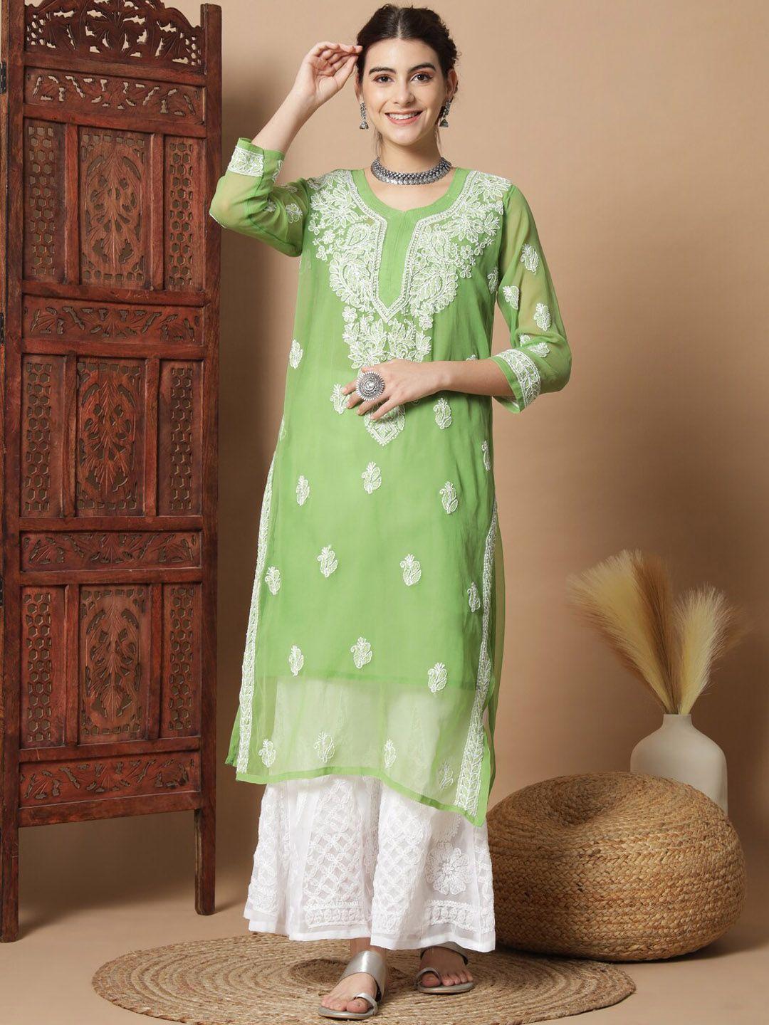 ethnava ethnic motifs embroidered regular georgette chikankari kurta & sharara with slip