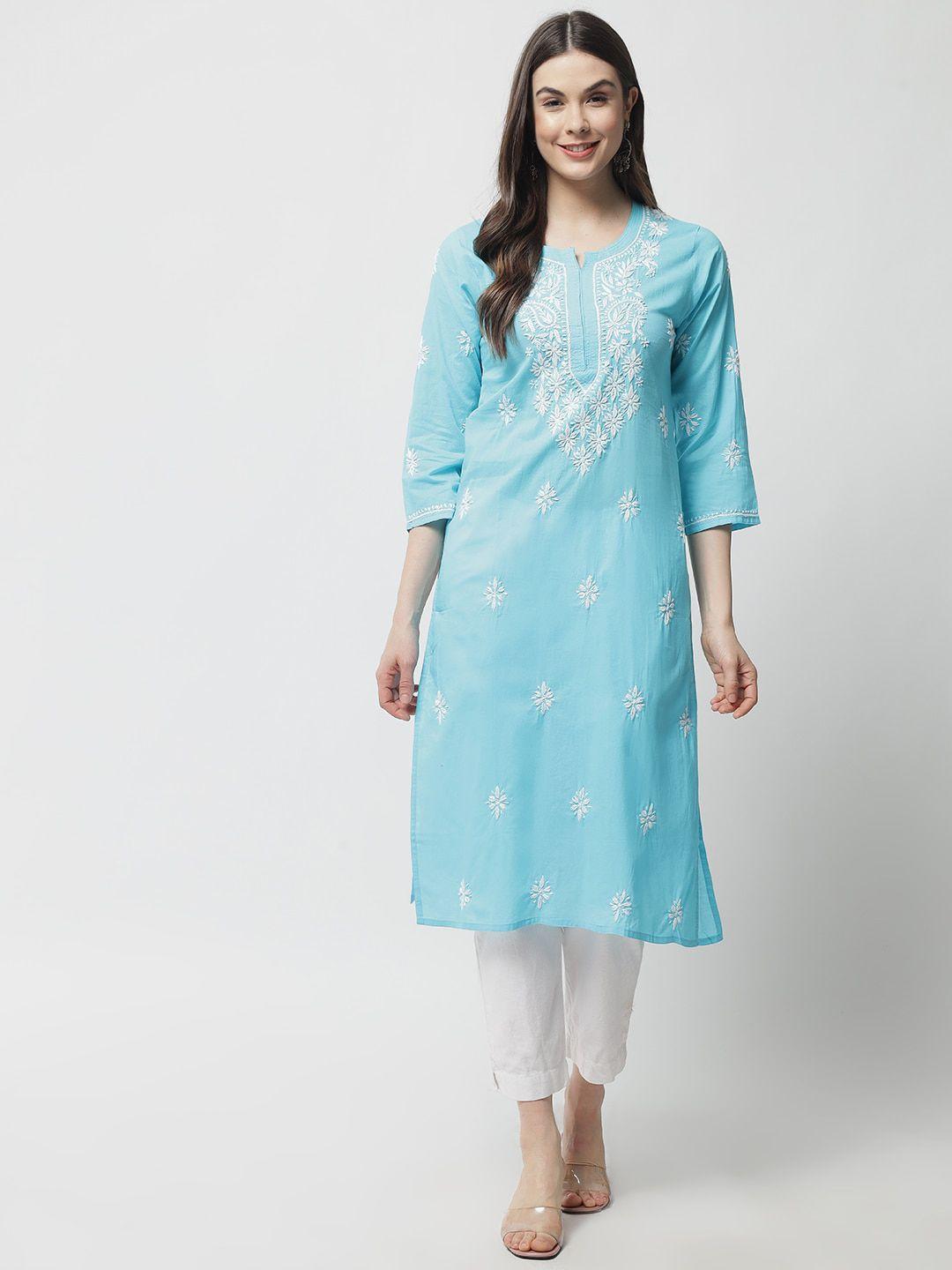 ethnava ethnic motifs embroidered thread work cotton straight kurta