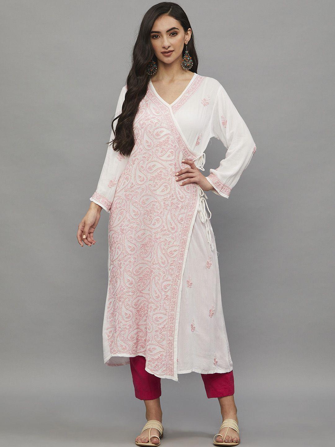 ethnava ethnic motifs embroidered v-neck a-line kurta