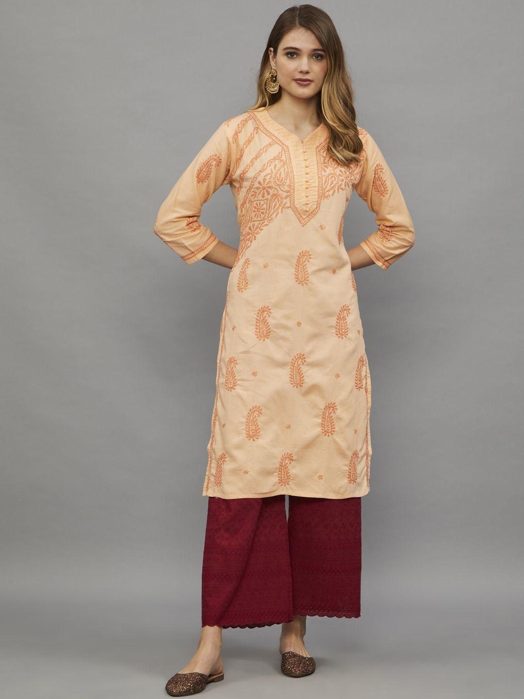 ethnava ethnic motifs printed thread work pure cotton kurta