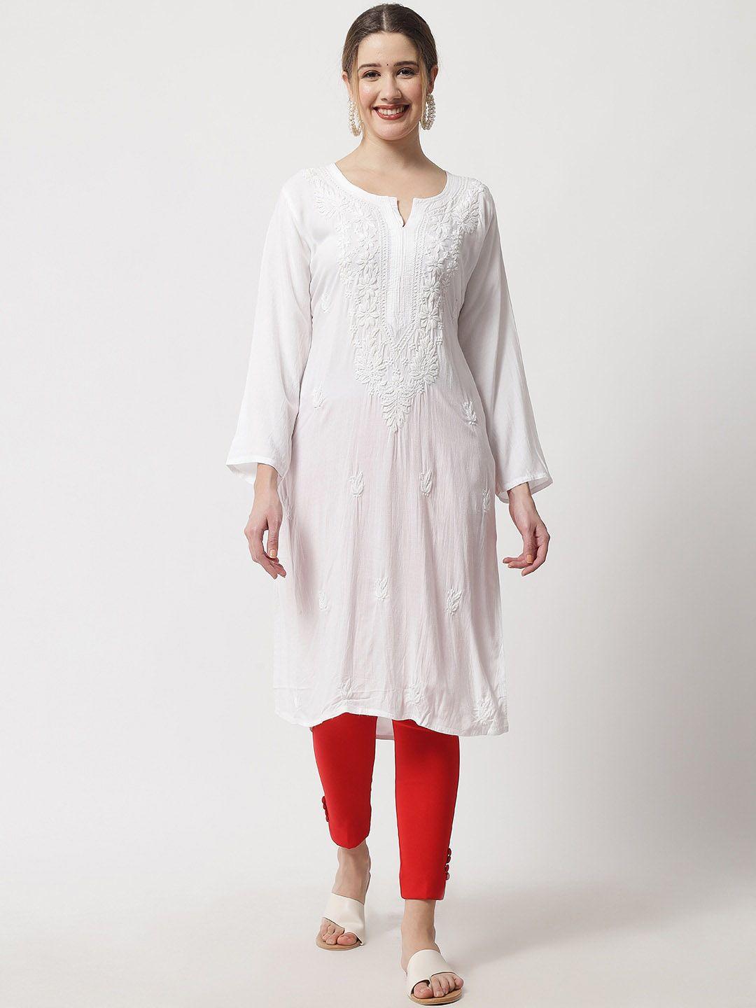 ethnava floral embroidered round neck flared sleeves regular kurta