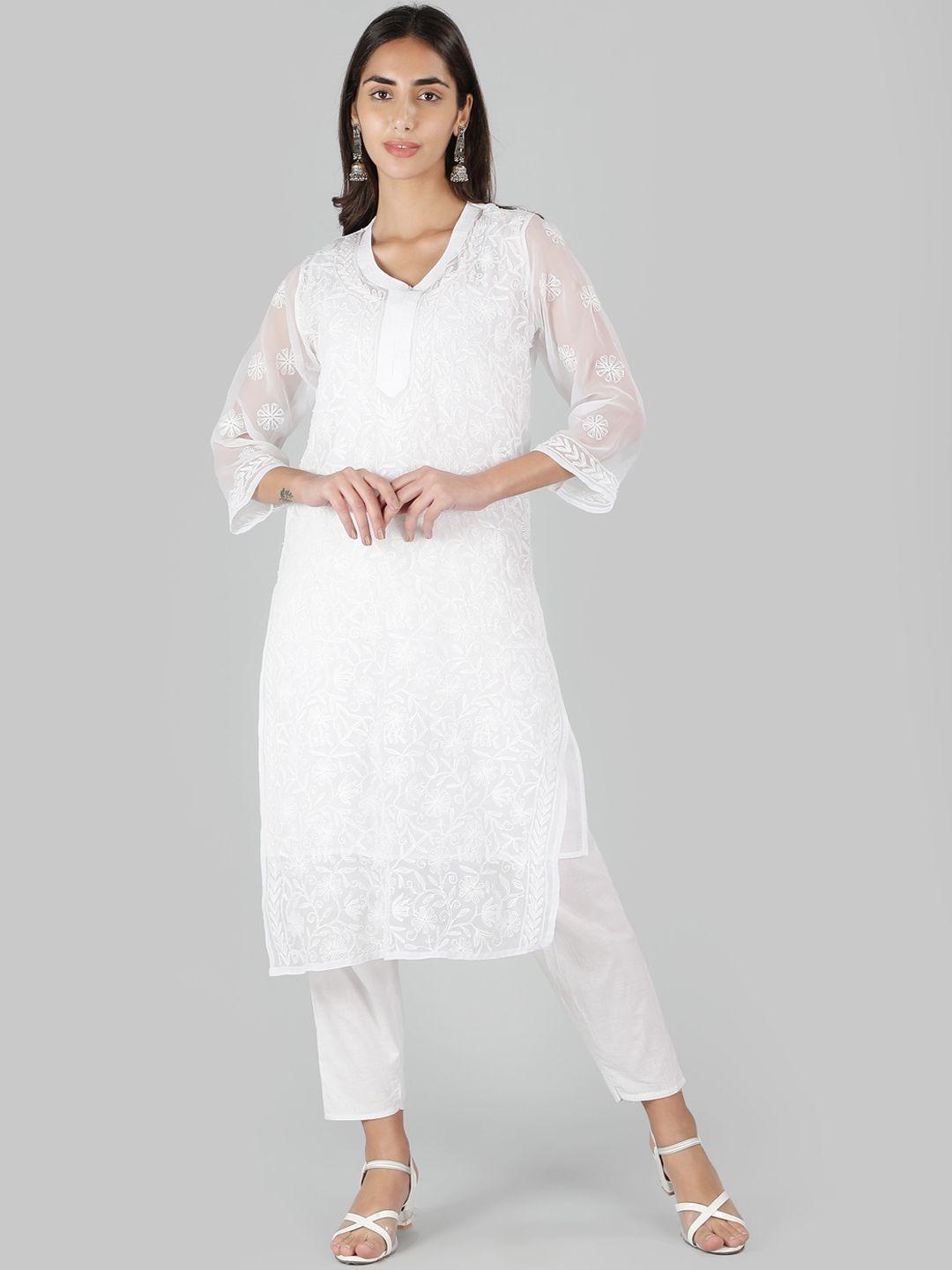 ethnava floral embroidered round neck straight kurta with slip