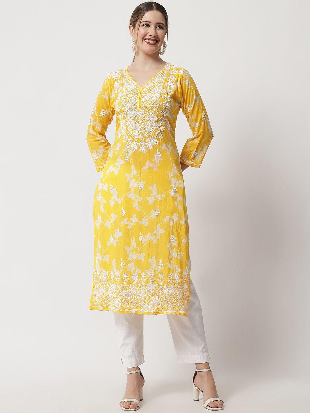 ethnava floral embroidered v-neck kurta