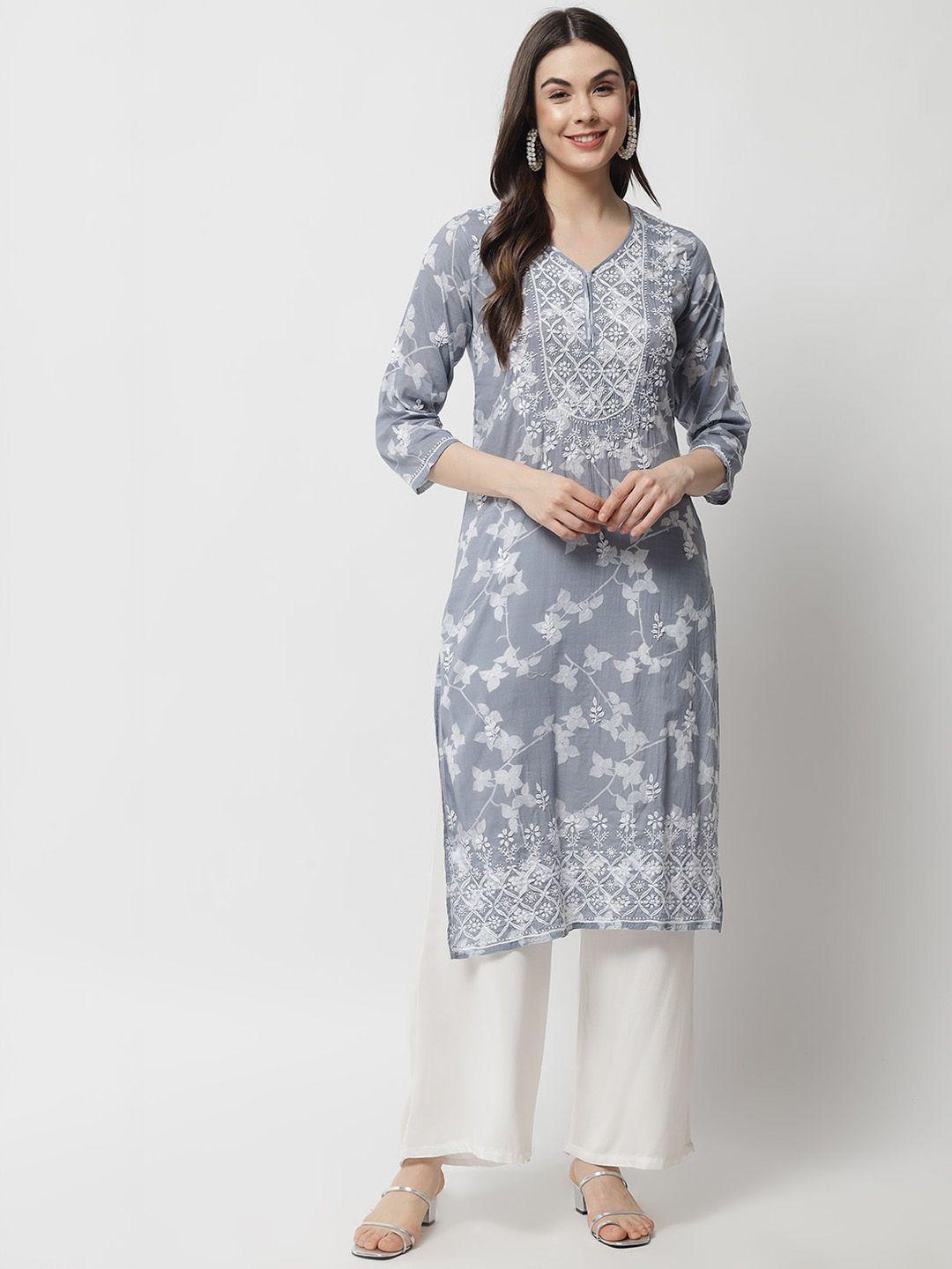 ethnava floral embroidered v-neck kurta