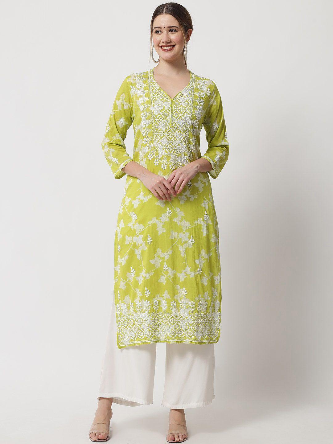 ethnava floral embroidered v-neck kurta