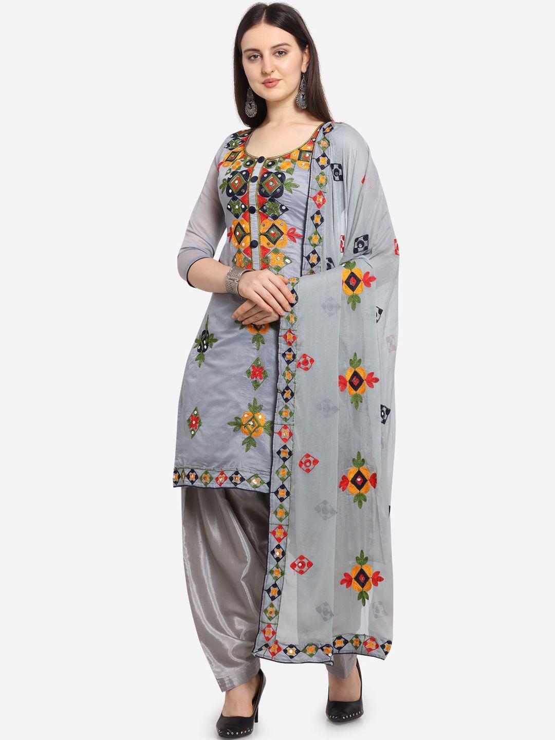 ethnic junction women grey silk blend embroidered unstitched dress material