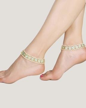 ethnic kundan-studded anklets