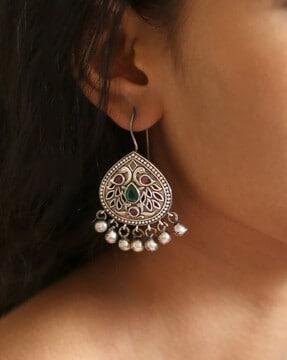 ethnic oxidised drop earrings
