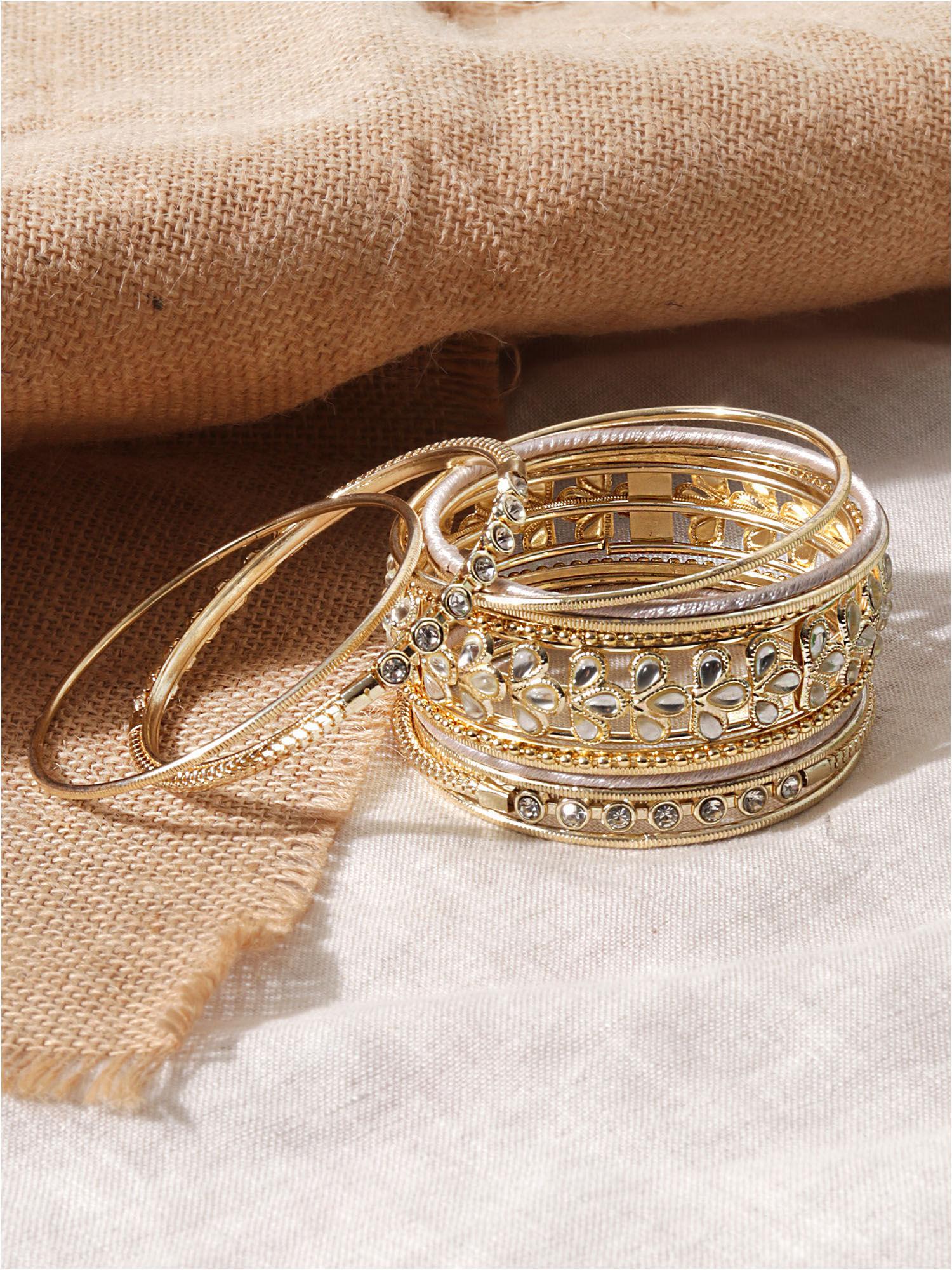 ethnic traditional gold set of 11 stone embellished bangles set for women