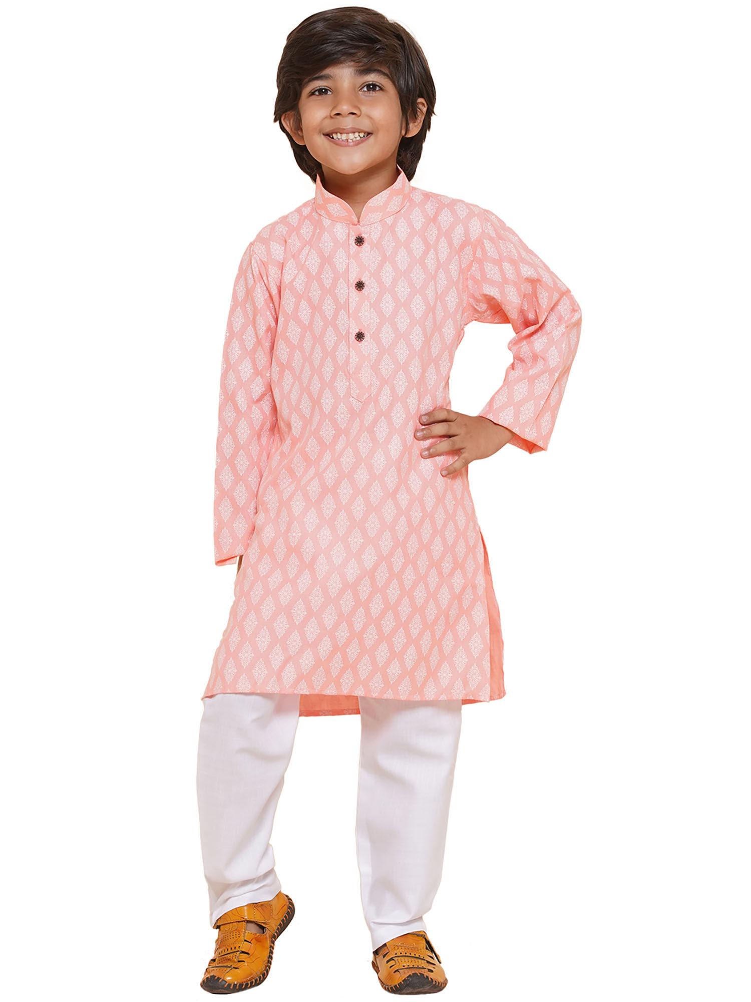 ethnic wear cotton printed kurta for boys - pink
