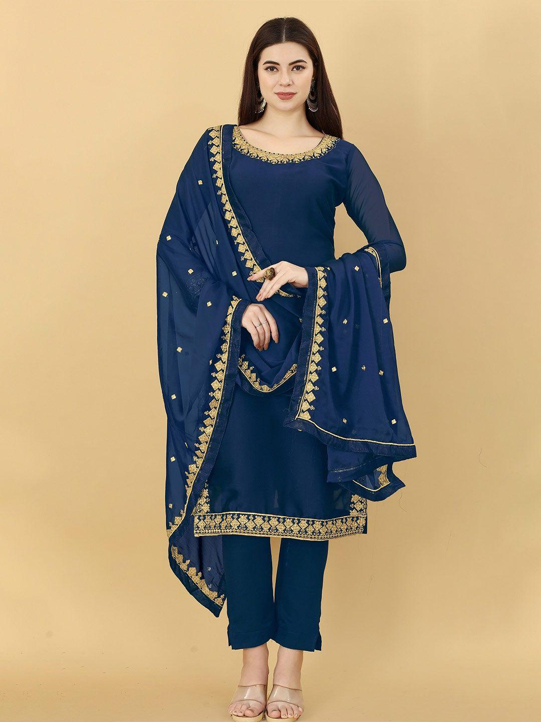 ethnic yard embroidered pure silk semi-stitched dress material