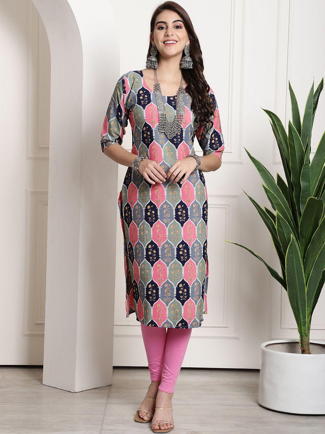 ethnic basket floral printed straight kurta